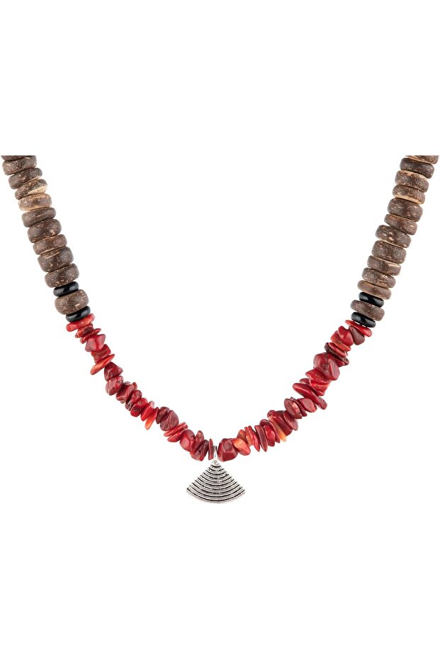 Okashi Women’s Necklace, 925 Sterling Silver Pendant Necklace, Coral & Onyx Beaded Handmade Adjustable Jewelry