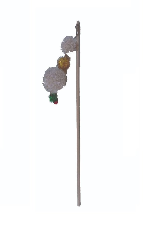 Colorful Wooden 50cm Cat Fishing Rod with Pompom and Bell