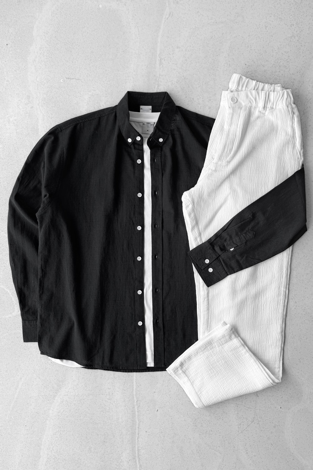 Men's Oversize Summer Linen Shirt & Regular Comfortable Cut Linen Trousers 2-Piece Set