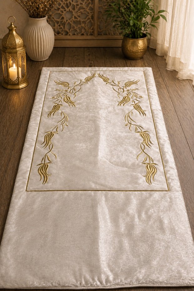 Hiig Store Embroidered Dowry Mat - Knee-Friendly / Orthopedic Fiber-Filled Prayer Mat 80X120 Size - 6 - Color