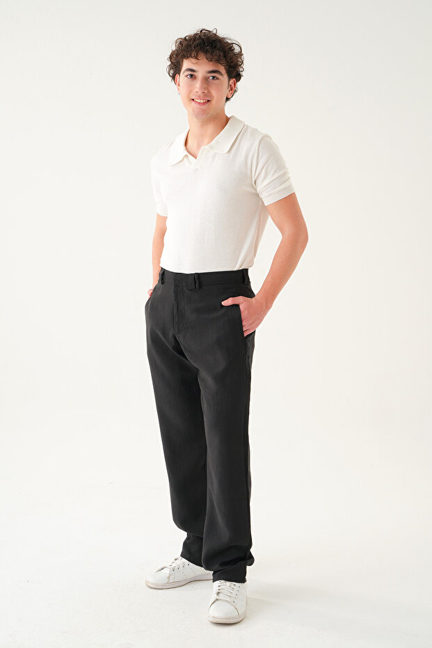 Elastic Waist Hidden Button Fabric | Baggy Men's Trousers