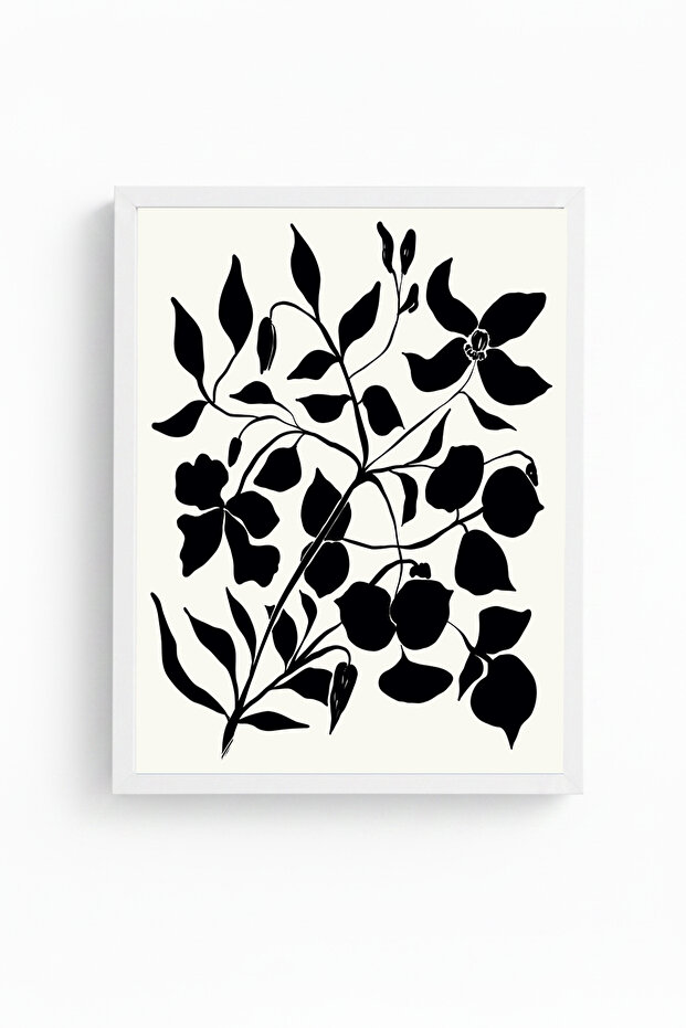 White Wooden Framed Flower Patterned Painting - Minimal | Huhu1252