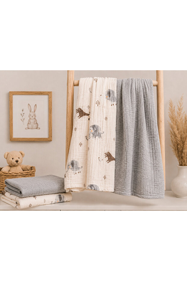2-Piece Multi-Purpose Muslin Baby Blanket 100% Cotton 80*90