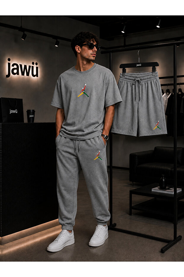Basket Atan Adam Printed 3-Piece T-Shirt Shorts Tracksuit Set