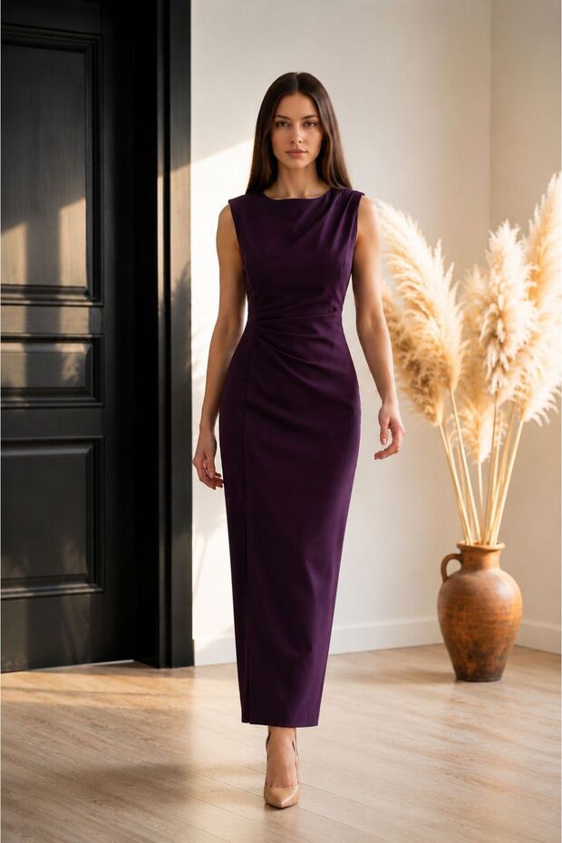 Drape Detailed Long Pencil Dress