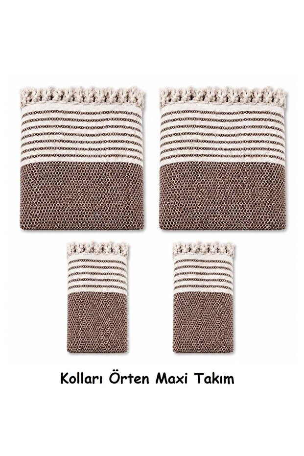 Brown - Cotton Non-Slip Wicker Woven Armrest Covering Maxi Sofa Cover (3+3+1+1)