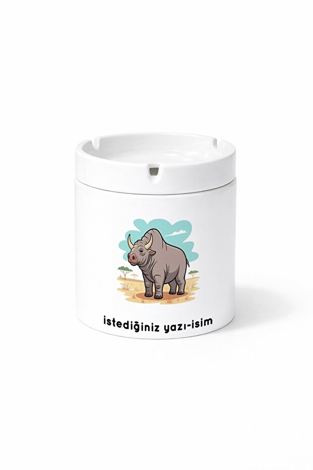 Animal Rhino Rhinoceros Double Sided Printed Ash Tray Ashtray Gift
