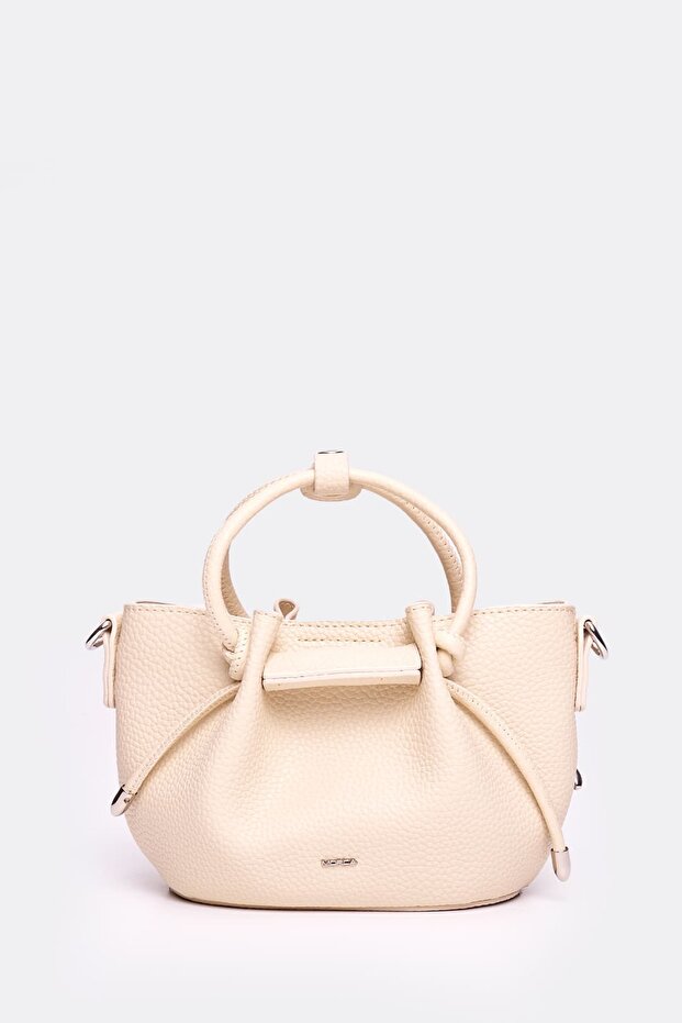Women's Mini Hand and Shoulder Bag with Drawstring Detail, Stylish Daily Bag, Beige