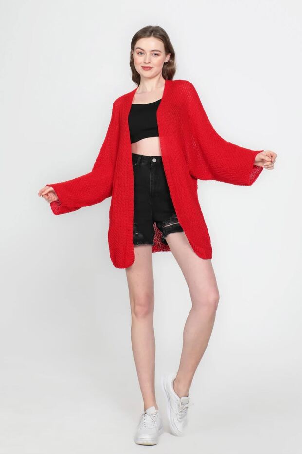 Bat Sleeve Seasonal Cardigan Red