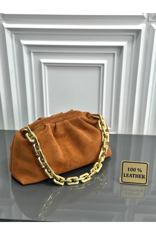 Mesbag women's genuine suede clutch bag with chain strap