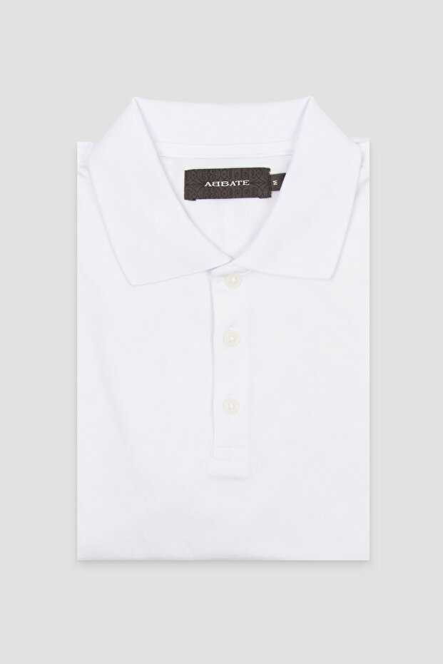 Bivo Merserize Pamuklu Modern Fit Beyaz Polo Yaka Erkek Düz Polo Shirt - 4