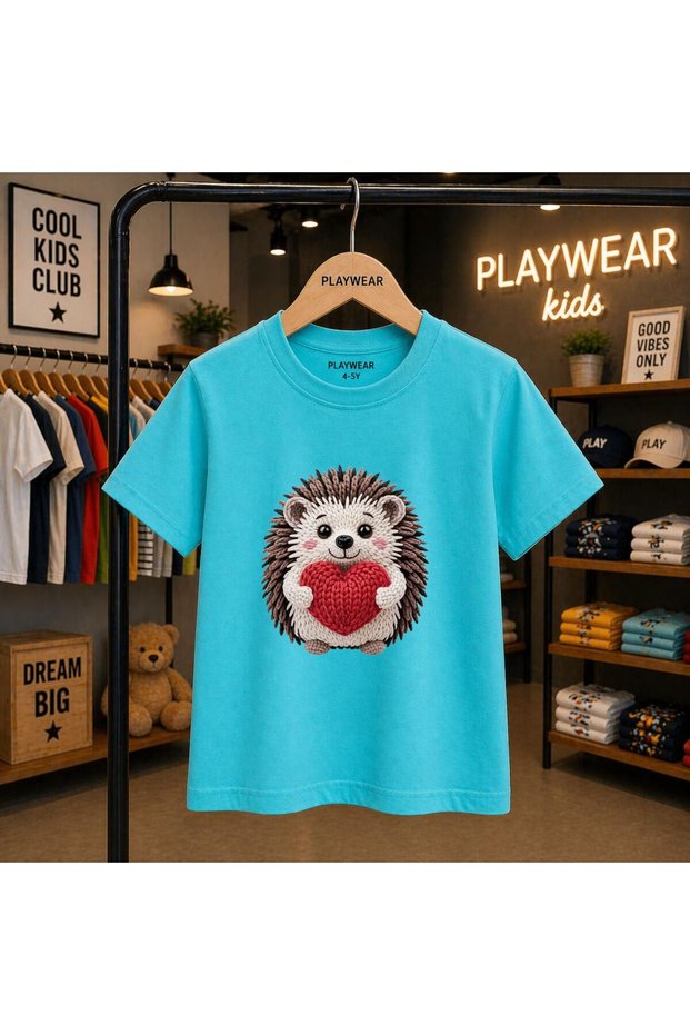 Hedgehog Heart Printed 100% Kids Unisex T-Shirt 5 6 -7 8-9 10 -11 12 Years Old
