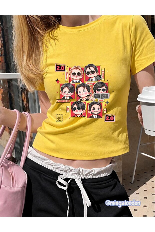Cartoon Small Heads Printed Yellow Color Belt Boy Crop