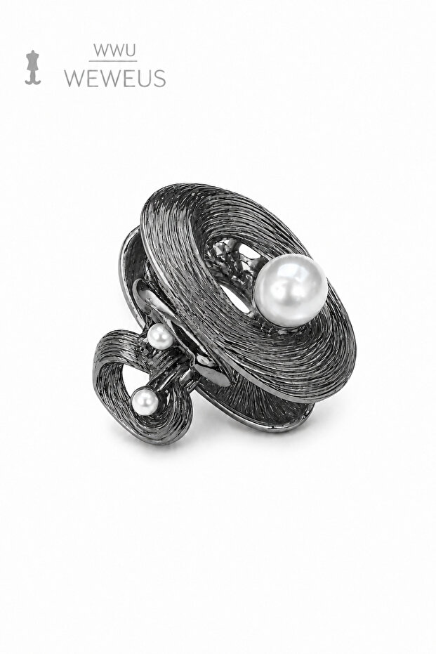 Floral Side Pearl Dark Gray Shiny Metal Mini Premium Latch Buckle