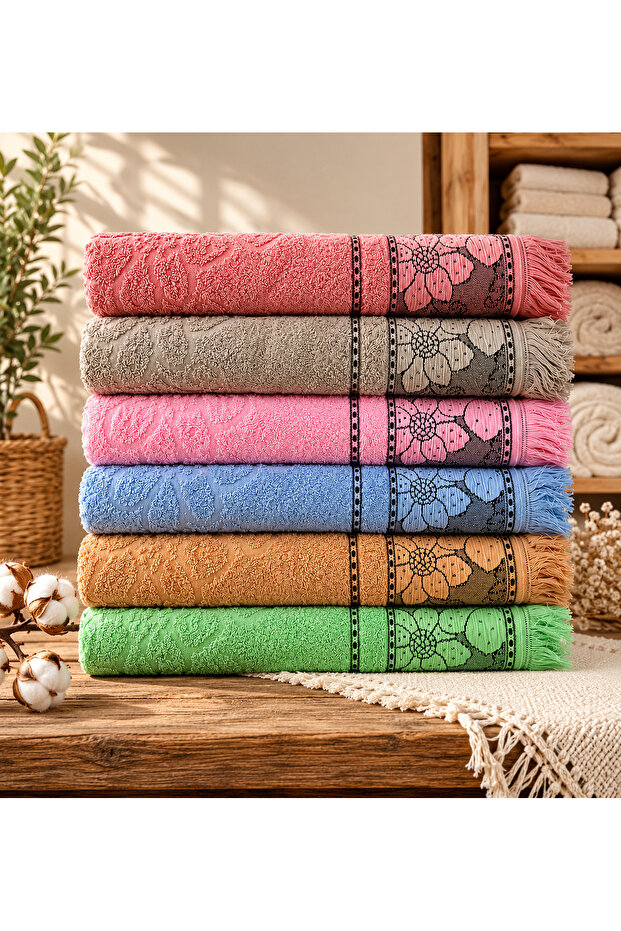 6 Pieces of 100% Cotton Hand Towels with Fringes 50X90