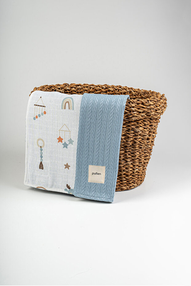 90X90 Multi-Pattern Reversible Muslin Pique Baby Blanket, Knitted Baby Blanket & Blanket