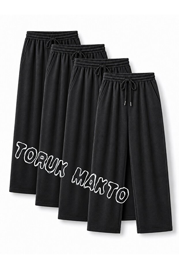 4 Pieces Unisex Regular Pipe Leg Anthracite Color Sweatpants