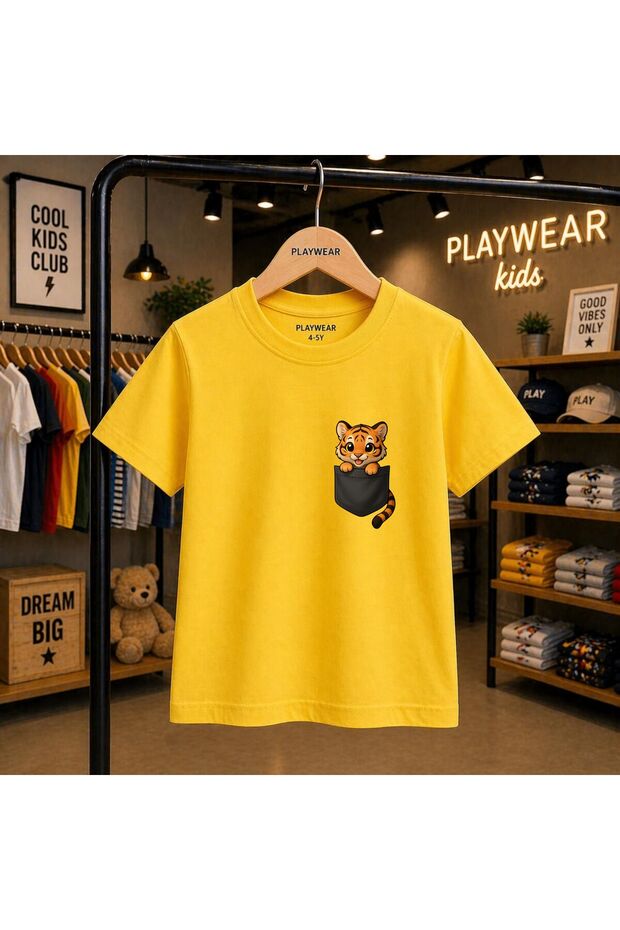 Little Tiger Pocket Printed 100% Kids Unisex T-Shirt 5 6 -7 8-9 10 -11 12 Years Old