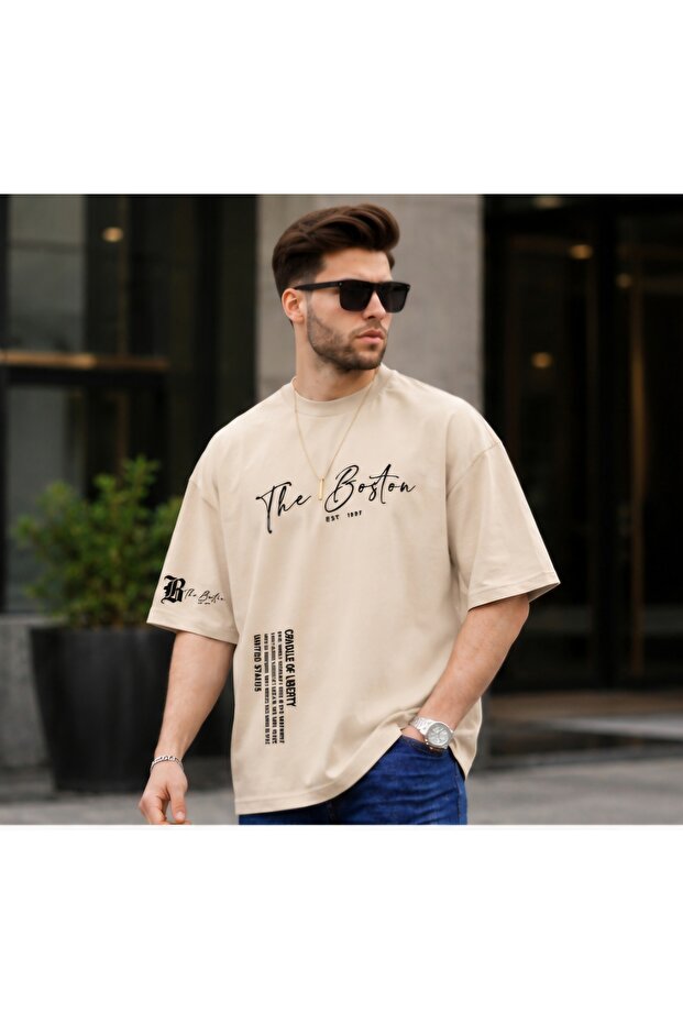 Product Name: Men's Oversize Printed White T-Shirt – the Boston