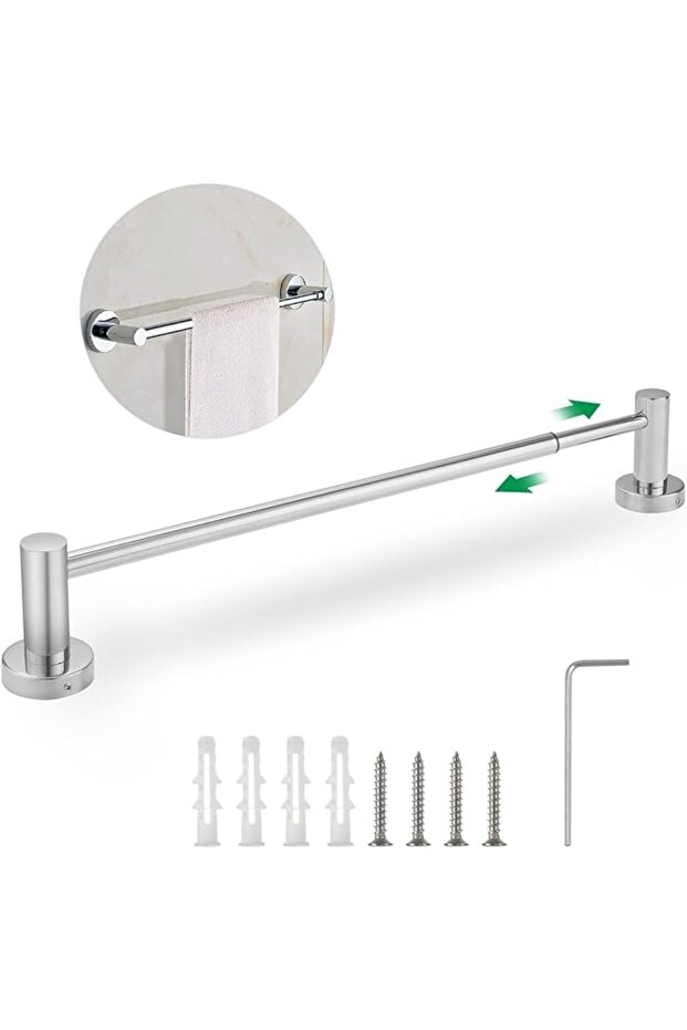 Stainless Steel Towel Rail, 40-70cm Adjustable Wall Mounted Towel Holder with Screws