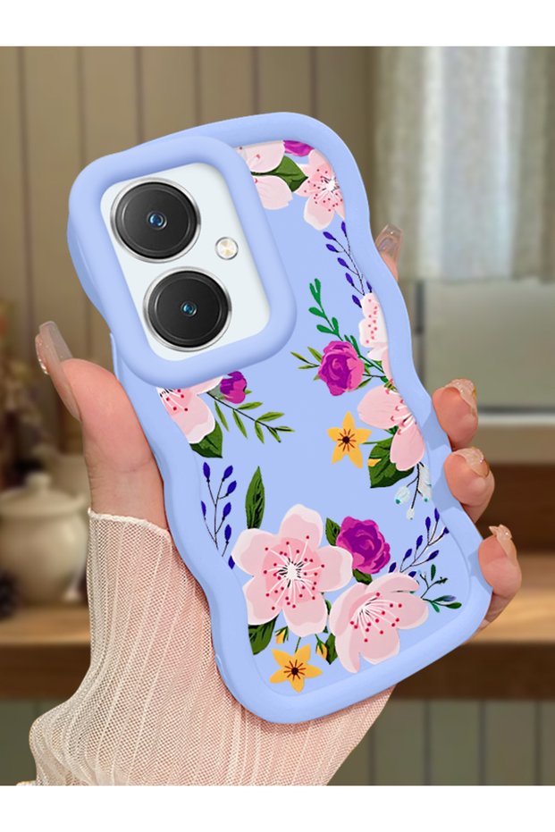 Vivo Y27 Compatible Case Camera Protector Blue Silicone Couple Phone Case Cover Floral Pattern