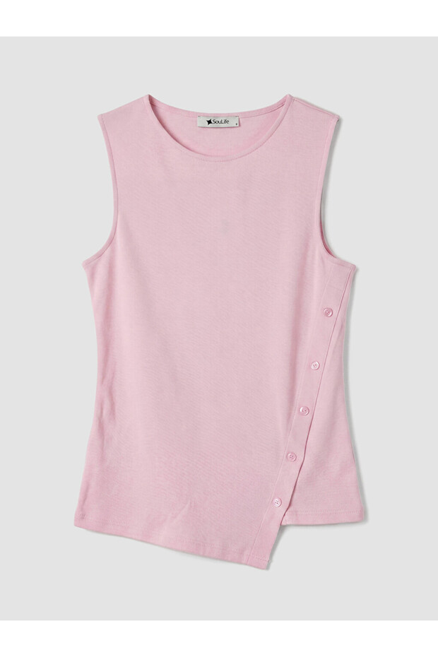 Pink Crew Neck Asymmetrical Cut Blouse