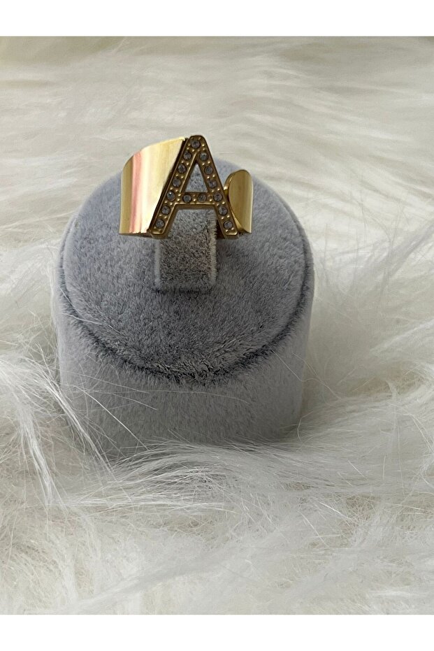 Adjustable Gold Plated 316L Stainless Steel Ring with Stone-Antiallergic-Letter Ring