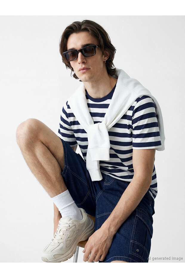 Vizyon New Season Crew Neck Striped Men's T-Shirt