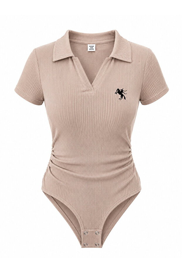 Polo Collar Ribbed Lycra Premium Bodysuit
