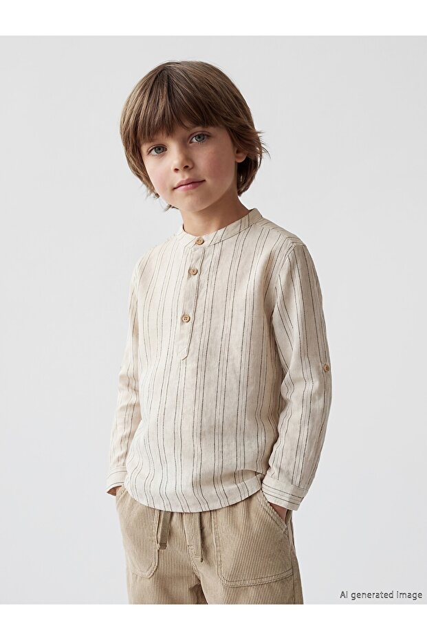 Striped Linen Blended Boy's Shirt