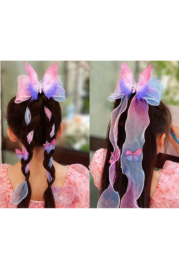 3D Butterfly Detailed Large Bow Hair Clip Children's Princess Hair Accessory