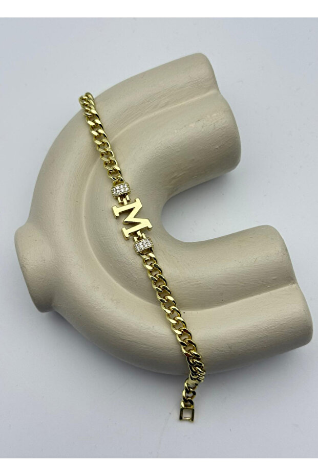 Vip Gold m Letter Stone Gourmet Bracelet - 26Vipb37