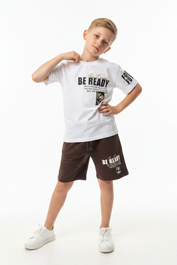 Boy's 2-Piece Shorts Set Crew Neck Short Sleeve Printed T-Shirt Tie-Up Printed Shorts