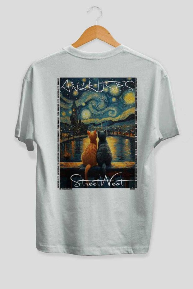 For the Love of Cats 70 Cats Printed White Oversize T-Shirt 100% Cotton Unisex Cat Lover Premium Design