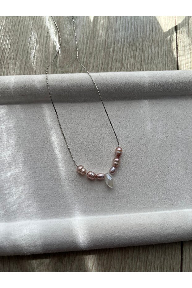 Real Purple Pearl and Crystal Stone Handmade Silver Color Steel Necklace
