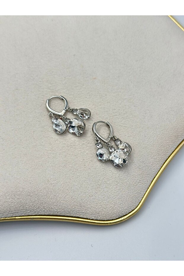 Dangle Baguette Stone Hoop Earrings (Brass Plated)