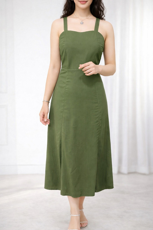 Premium Strappy Sweetheart Neck Midi Dress