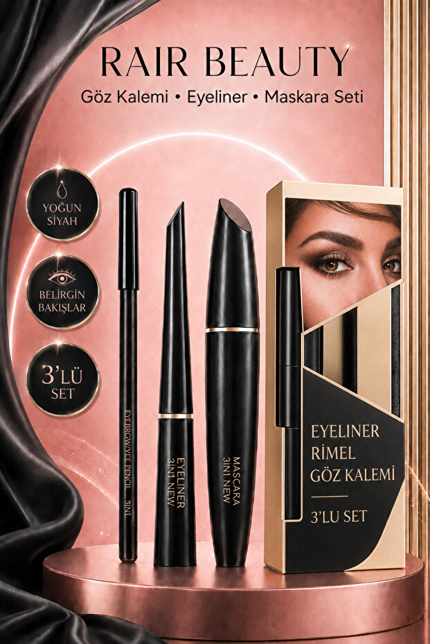 3in1 Mascara-Eye Pencil-Eyeliner Set Waterproof