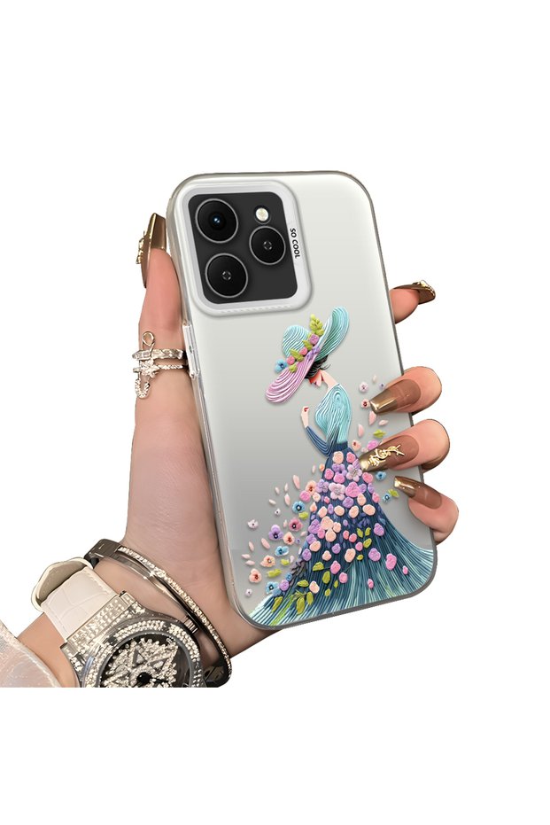 Tecno Spark 40 Compatible Silicone Edge Hard Back Case Couple Phone Case Beautiful Girl Patterned