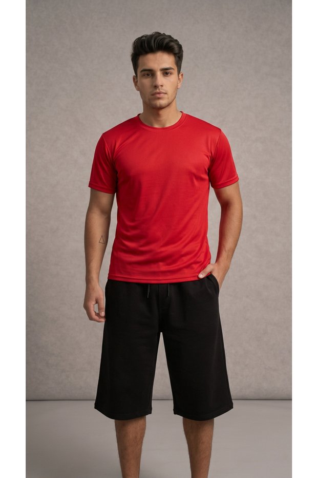 Men's Red Sports Honeycomb Fabric Sweat-Absorbent Flexible T-Shirt