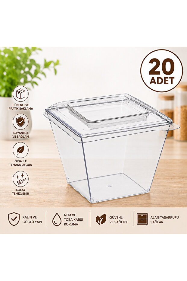Plastic Acrylic Prism Cubic Bowl 120 Cc with Lid 20 Pieces