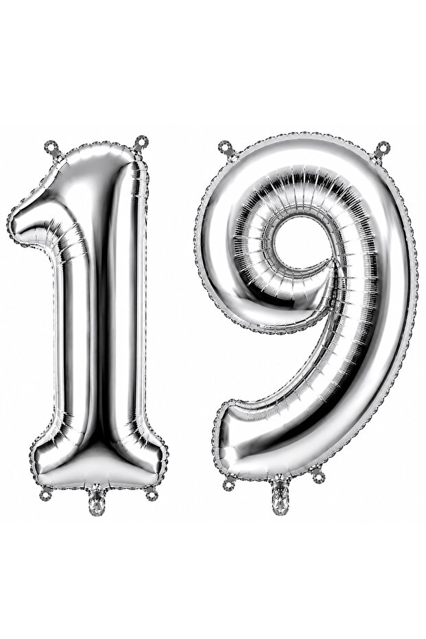 19 بالون فويلي على شكل أرقام لون فضي (76 سم)
