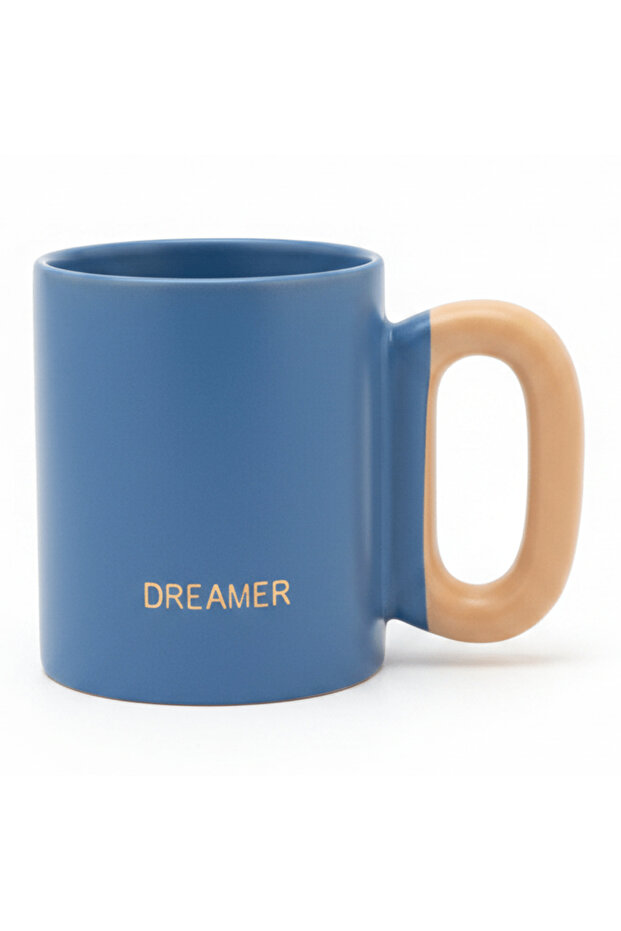 Matte Blue Ceramic Mug with Peach Handle — 300 ml