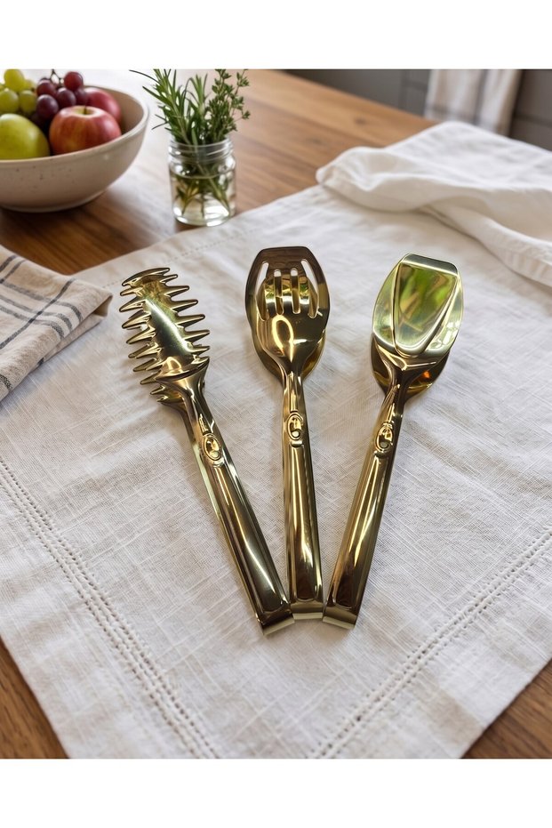 3 Piece 430 Steel Non-Toxic Stainless Gold& Silver Tongs Set