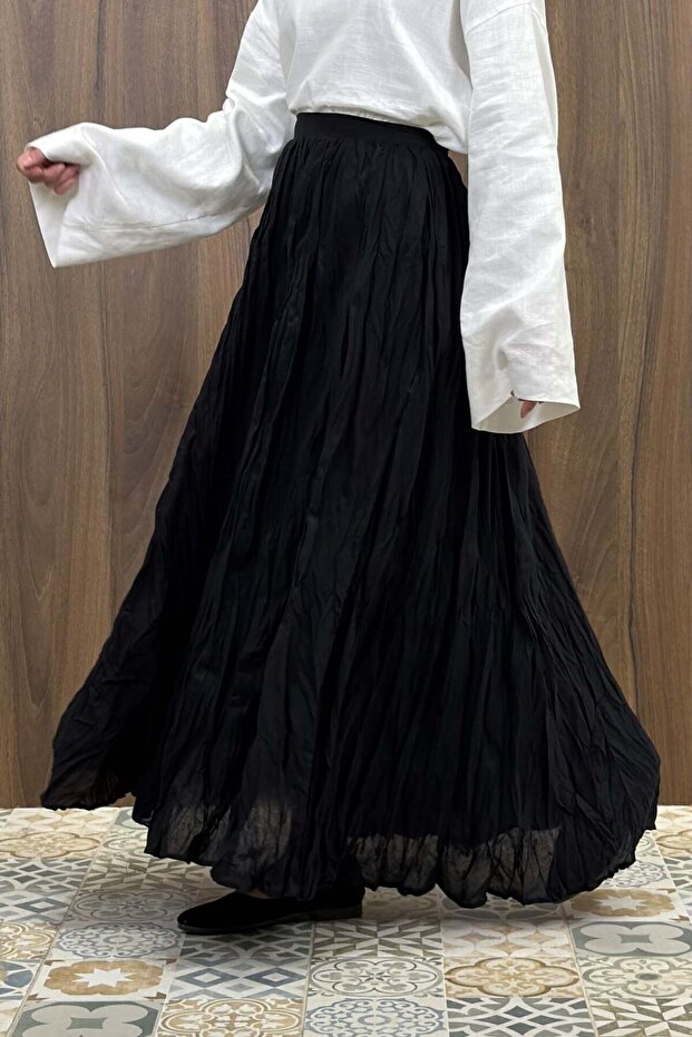 Black Crush Voile Linen Skirt