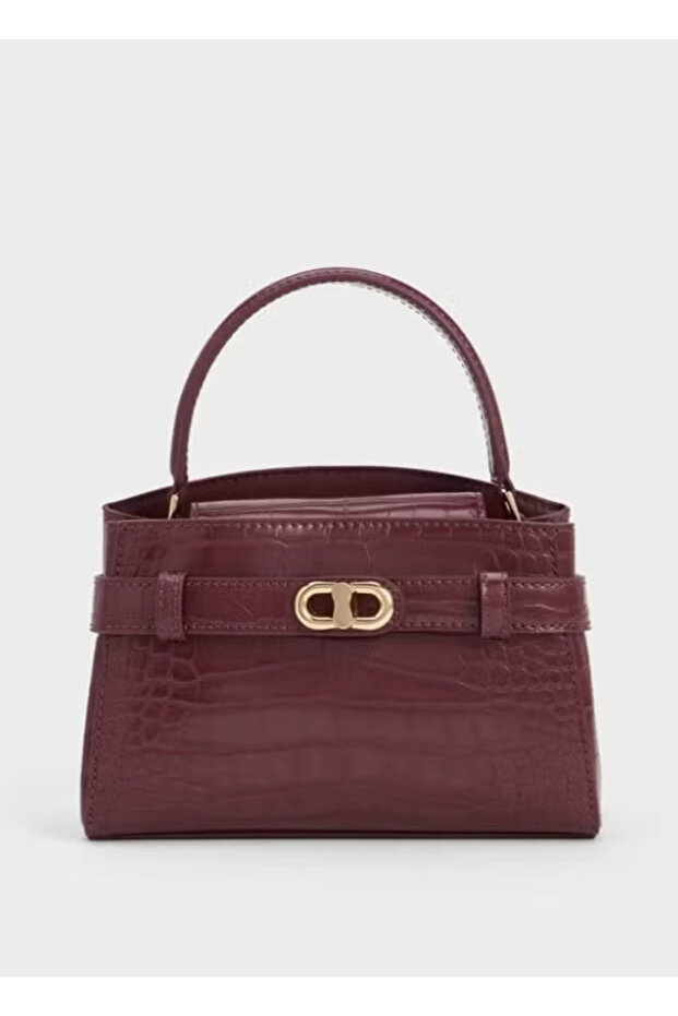 Aubrielle Croc Tote - Burgundy