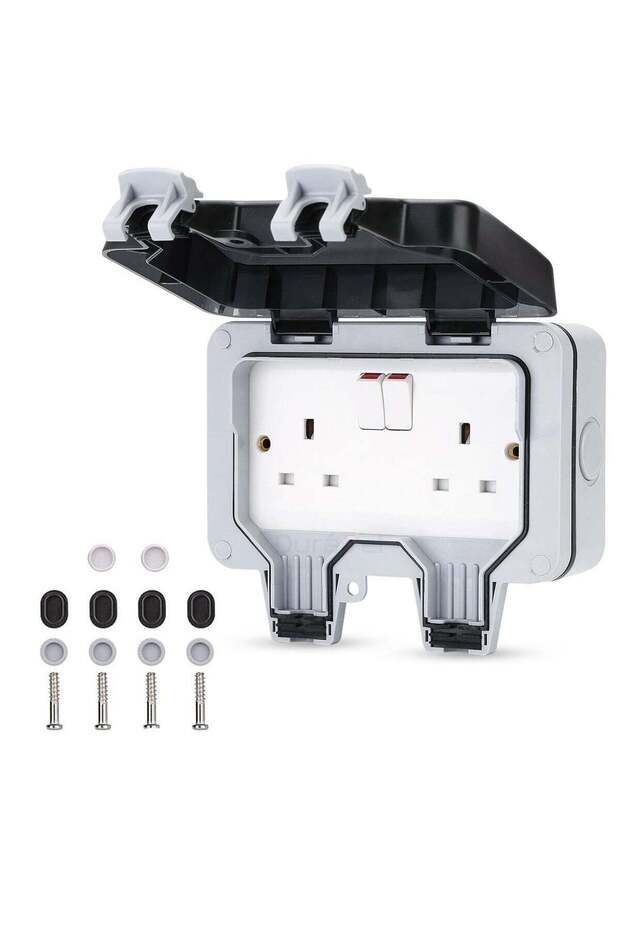 Weatherproof Outdoor Switch Socket with IP66 Rating, Dual Outlet, Garden Workshop Compatible