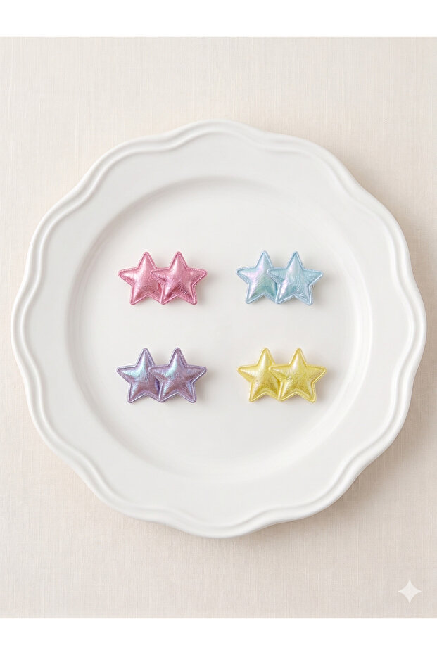 4-Piece Shiny Double Star Figured Soft Hair Clips for Babies with Less Hair