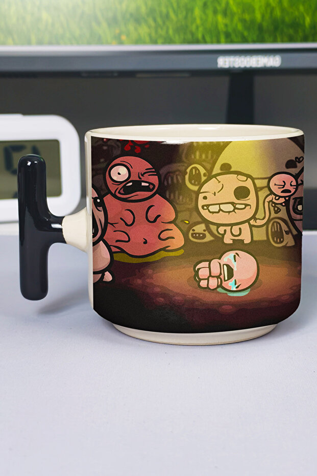كوب سيراميك فاخر مطبوع عليه Binding of Isacc (قطعة واحدة) بمقبض أسود خاص على شكل حرف T V3T