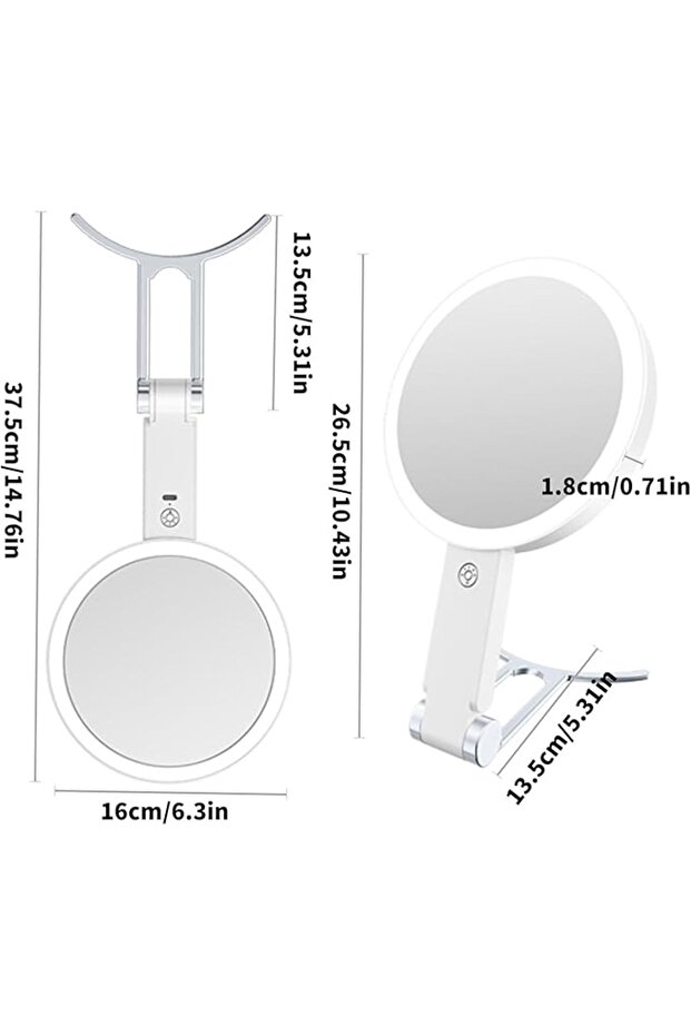 Lighted Makeup Mirror, Double Sided Mirrors, Dimmable Touch Screen, Adjustable Foldable Hand Mirror, Cosmetic Makeup Looking Glass (10X)